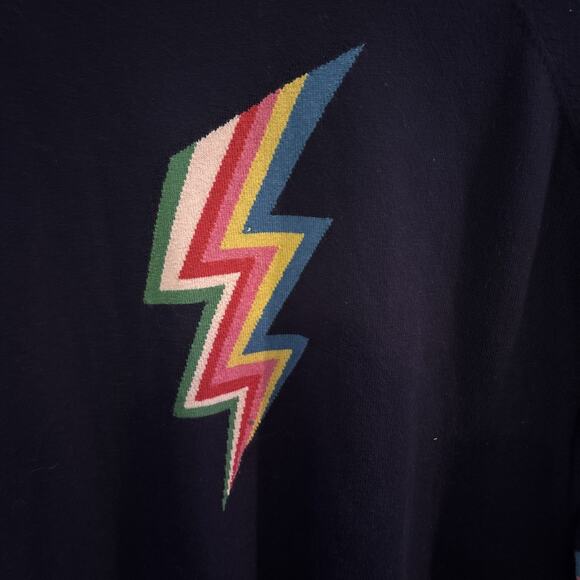 Boden Romy 50% Wool 50% Cotton Navy Blue Rainbow Lightning Bolt Sweater Jumper S - Picture 3 of 9